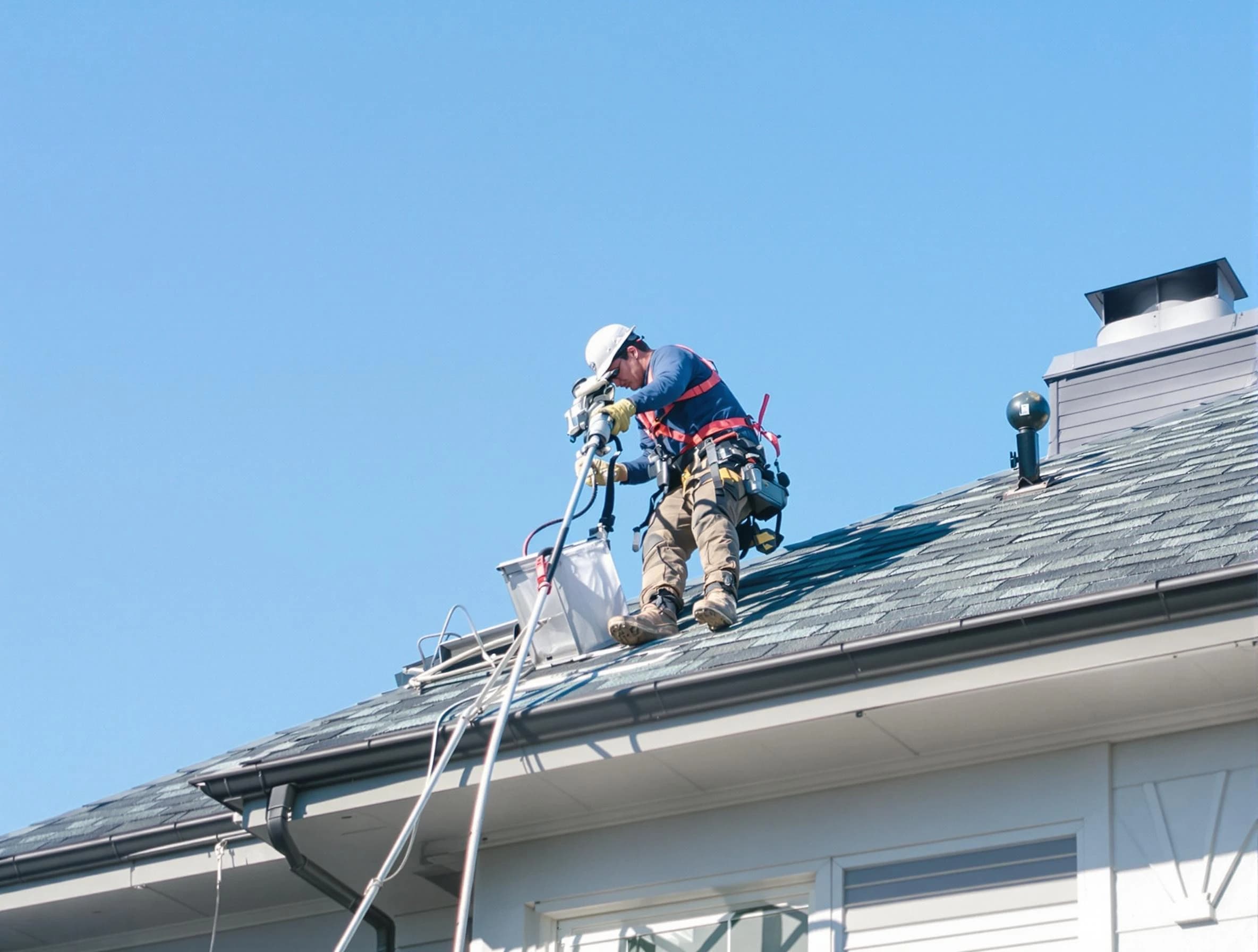 Roxborough Park Dryer Vent Cleaning certified technician cleaning a roof-mounted dryer vent system in Roxborough Park