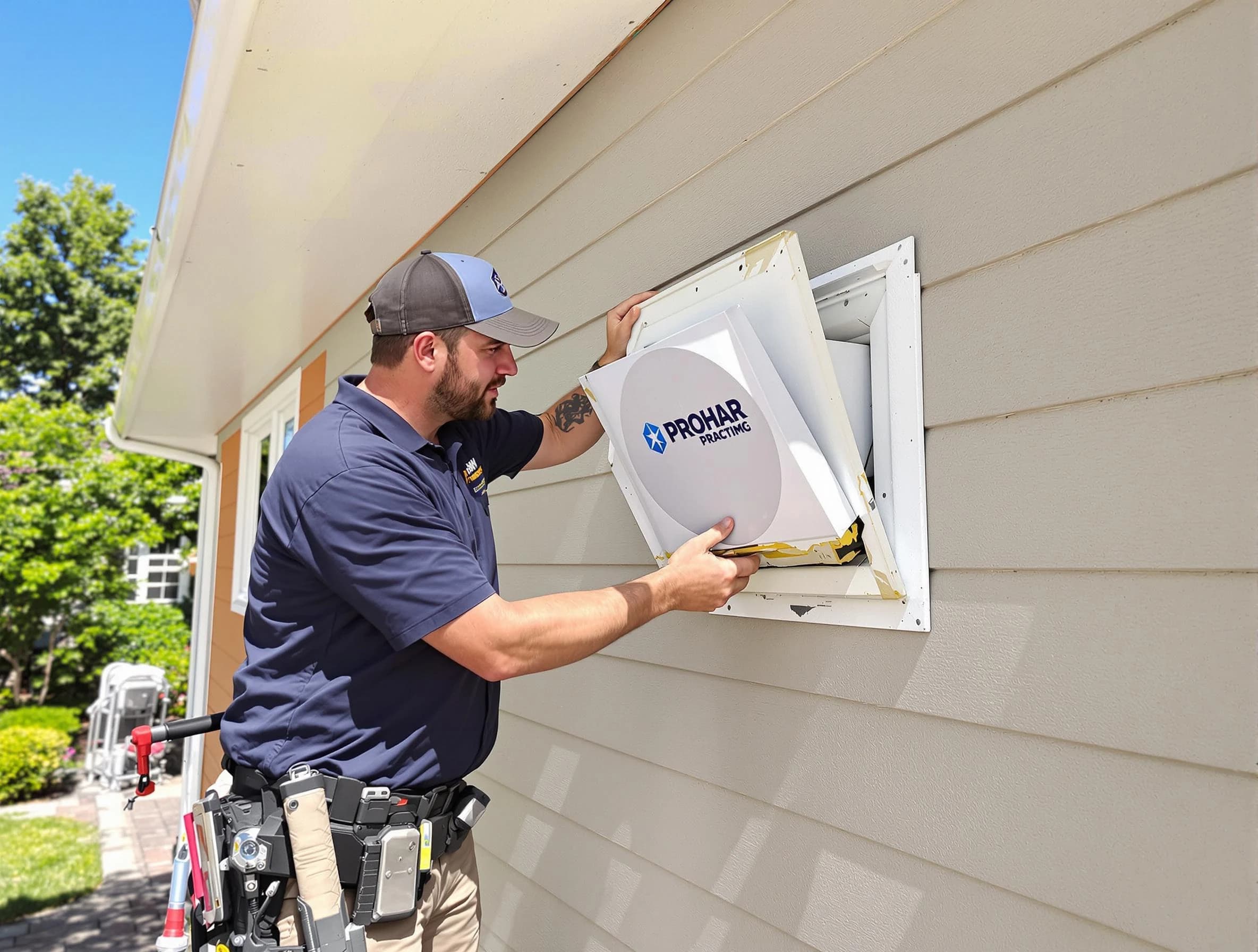 Roxborough Park Dryer Vent Cleaning technician installing a new protective dryer vent cover on a home in Roxborough Park