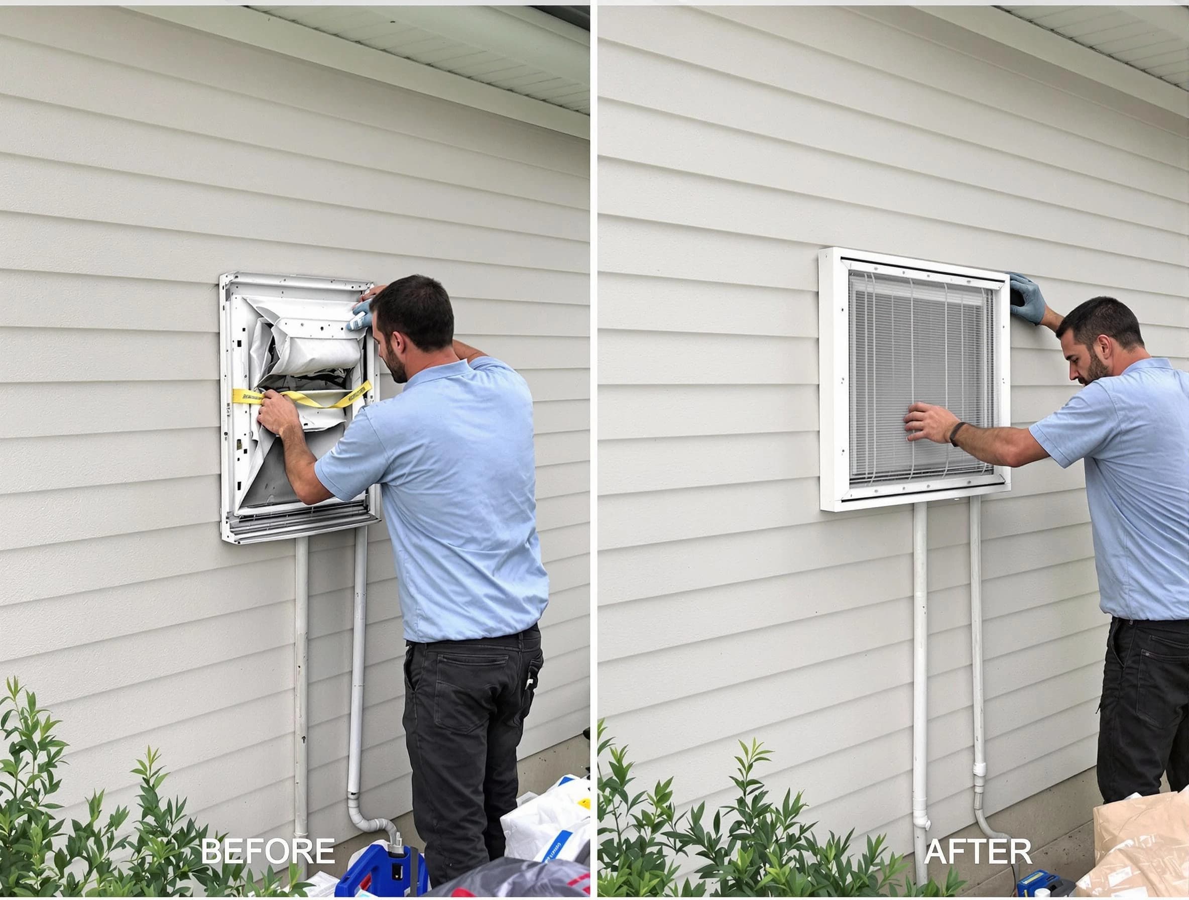 Roxborough Park Dryer Vent Cleaning technician installing high-quality dryer vent cover at a residential property in Roxborough Park